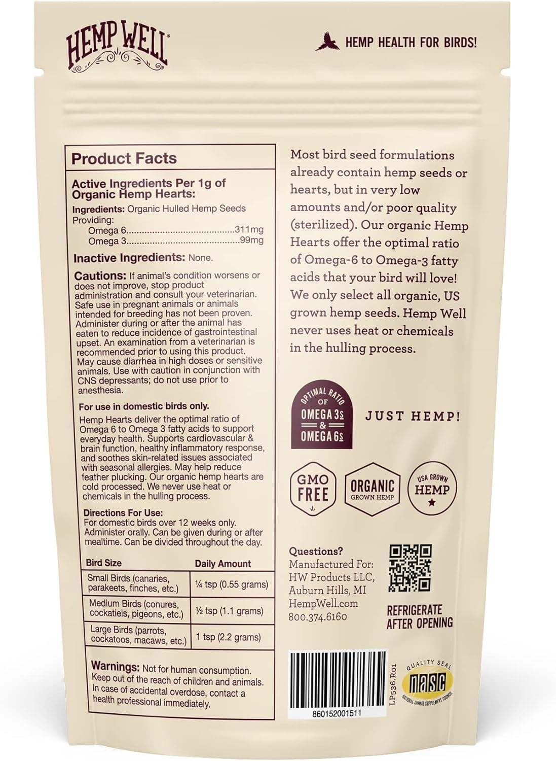 Hemp Well Organic Hemp Hearts for Birds - Reduces Feather Plucking, Promotes Relaxation, Immune Support, Organic, USA Grown, GMO Free – 8 Ounces - Image 5