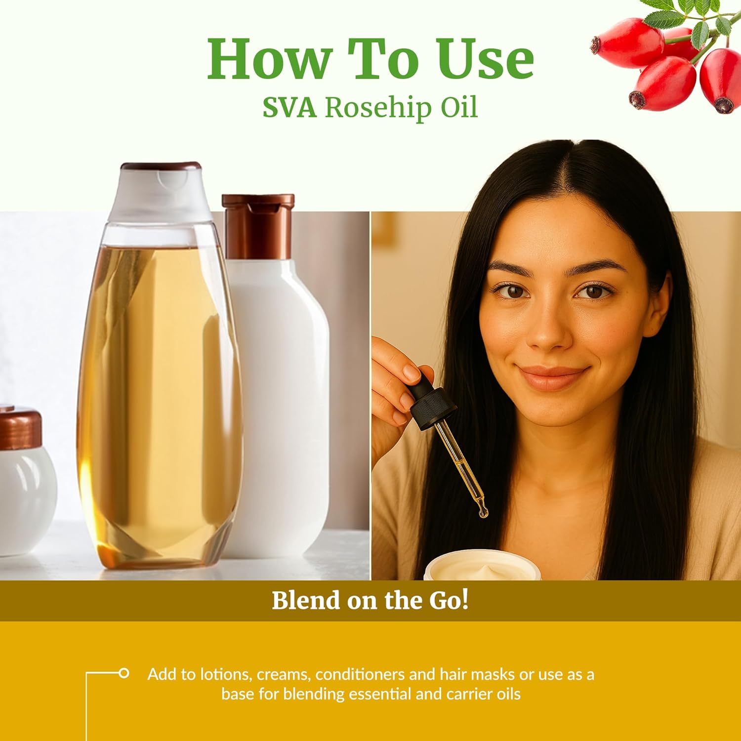 SVA Rosehip Seed Oil - 4 Fl Oz – 100% Natural & Cold Pressed - for Face, Skin Care, Hair Care, Scalp Massage & Body Massage – Carrier Oil with Dropper - Image 6
