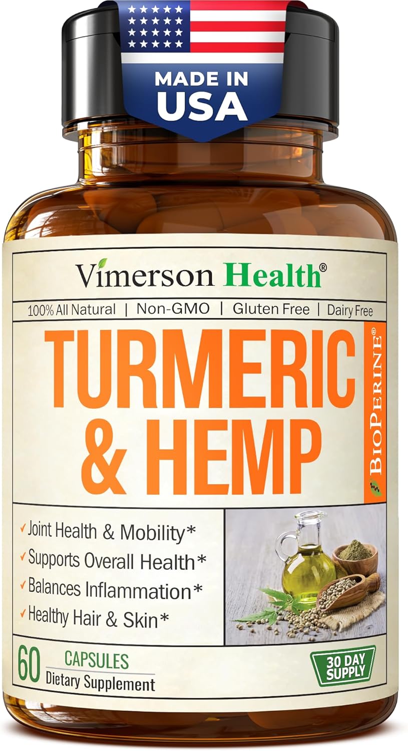 Turmeric Curcumin Supplement with Hemp Seeds & Lemon Balm Extract – Joint Health & Mobility – with Black Pepper for Absorption – Natural Joint Supplement for Men & Women
