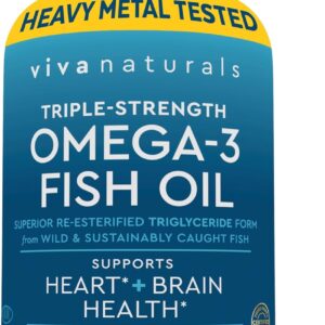 Viva Naturals Omega-3 Fish Oil, Triple Strength, 2500 mg, 60 Softgels – Re-Esterified Omega 3 Fatty Acids Including EPA, DHA, DPA - Pascatarian-Friendly