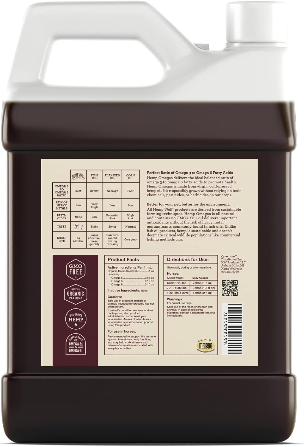 Hemp Well Thrive Oil for Horses, Everyday Supplement for Overall Health, Supports Hip, Joint, and Heart Health, Horse Joint Supplement, Organically Sourced Hemp Seed Oil- 1 Gallon - Image 7