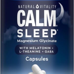 Natural Vitality Calm Sleep Capsules | Magnesium with Melatonin, L-Theanine & GABA Supplement | for a Good Night's Sleep | Non-GMO, Gluten Free & Vegan | 120 Count