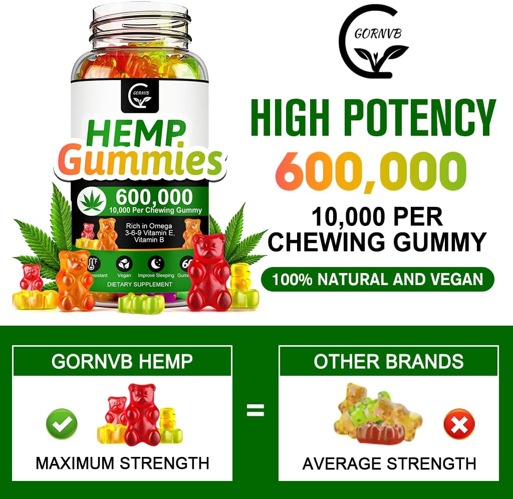 (3 Pack) High Potency Hemp Gummies 600,000 Extra Strength - Stress, Sleep, Mood, Calming, Focus, Relaxation Supplements, 100% Natural Hemp Oil Extract Infused Gummies, Vegan, Non-GMO, Gluten-Free - Image 2