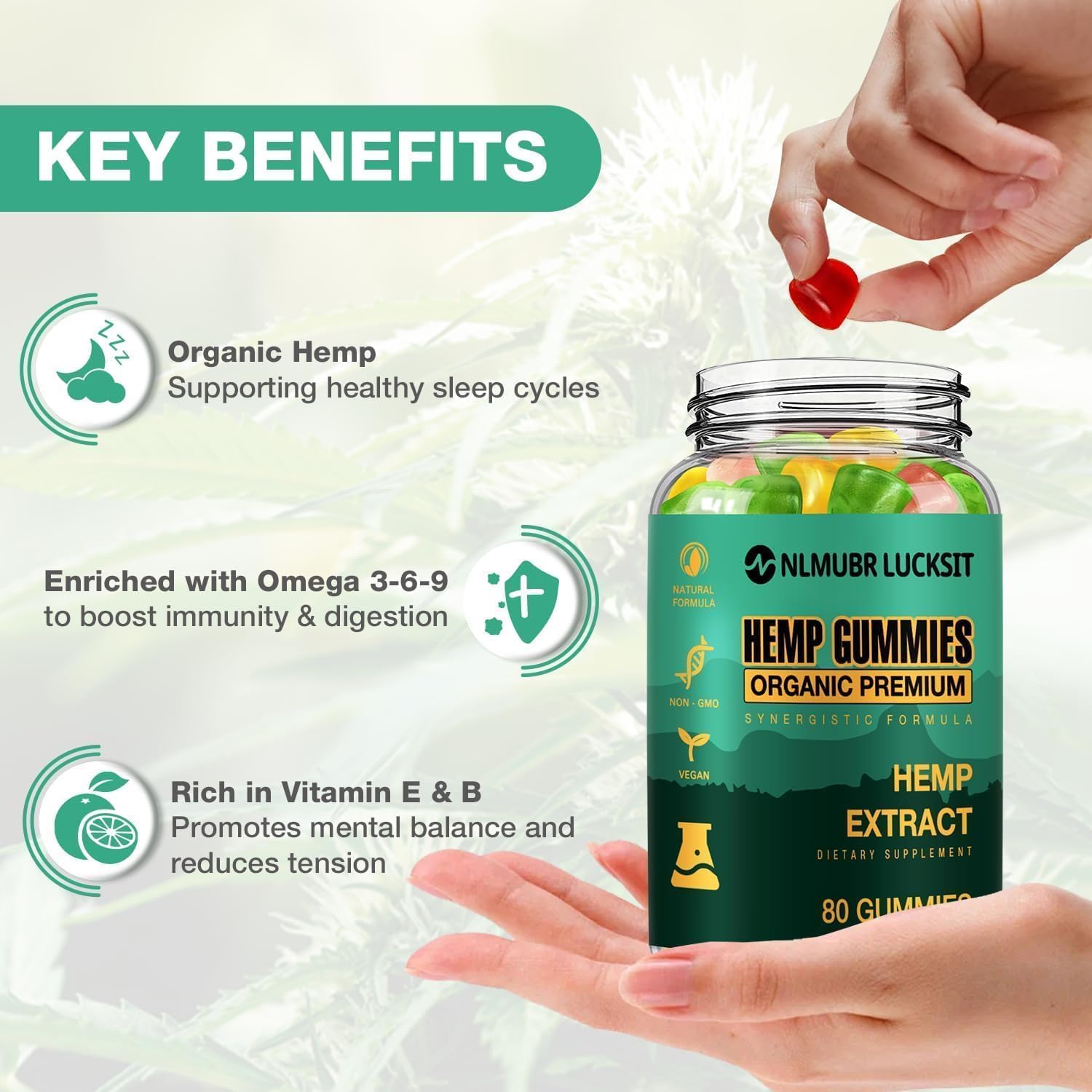 Hemp Gummies for Sleep, Stress, Anxiety, Pain, Relaxes Body & Mind, High Potency Organic Hemp Supplement, Natural Fruity Edible Gummies for Adult (1 Pack) - Image 3