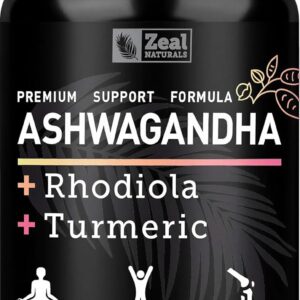 Zeal Organic Adaptogenic Ashwagandha Complex | 2005mg, 90 Capsules | Organic Ashwagandha Root Powder + Rhodiola Rosea + Turmeric | 3-in-1 Stress Relief, Energy & Joint Support Supplement