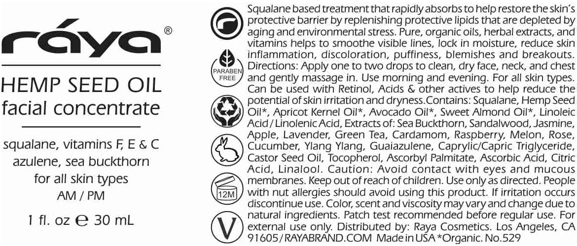 Raya Hemp Seed Facial Oil Serum (529) | for Sensitive and Oily Skin Types, Nourishing, Moisturizing & Revitalizing, Instantly Hydrates Acne-Prone, Vegan & Non-GMO Skincare, Fast-Absorbing - 30 ml - Image 8