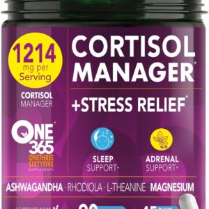 Cortisol Manager – Adrenal Support Supplement for Women & Men – Natural Stress Relief, Calm & Sleep Support – Cortisol Reducer with Ashwagandha, Magnesium, L-Theanine & Rhodiola – 90 Vegan Capsules