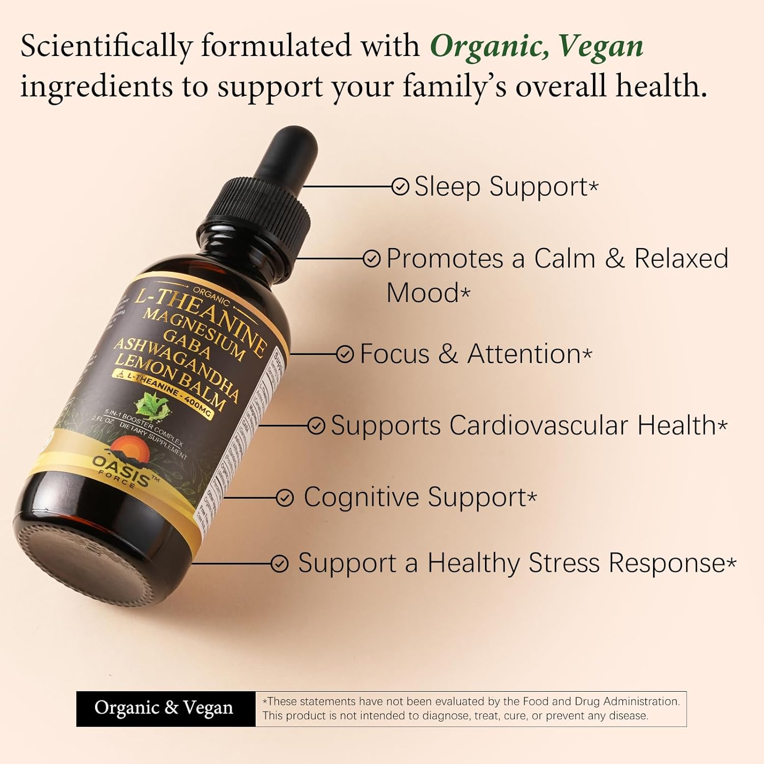 L Theanine 400mg Liquid Drops, L-Theanine Supplement for Adults & Kids with GABA, Magnesium & Ashwagandha, Natural Sleep, Focus & Relaxation Support, Vegan, Alcohol-Free, Non-GMO, 2 FL OZ - Image 3