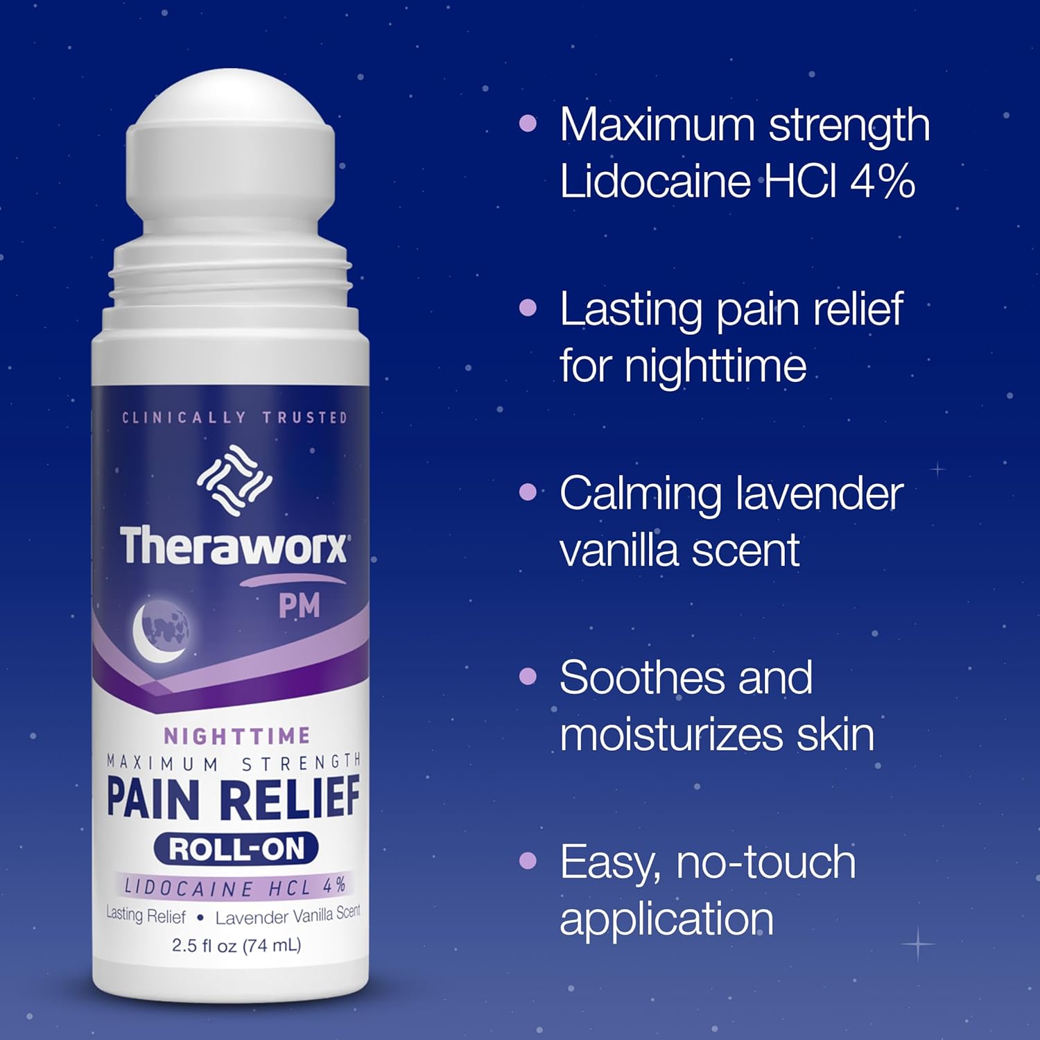 Theraworx Nighttime Maximum Strength Pain Relief Roll-on with Lidocaine – 2.5 oz - 2 Count - Image 3