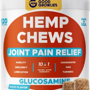 Glucosamine for Dogs Hip & Joint Supplement - Chondroitin, Omega-3, MSM - Joint Health & Pain Relief - Senior & Large Dogs - Made in USA - 120 Count Mobility Chews
