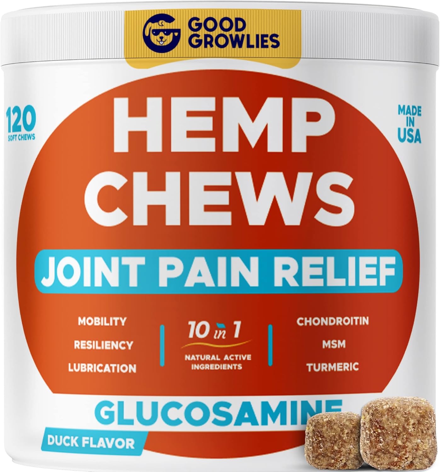 Glucosamine for Dogs Hip & Joint Supplement - Chondroitin, Omega-3, MSM - Joint Health & Pain Relief - Senior & Large Dogs - Made in USA - 120 Count Mobility Chews
