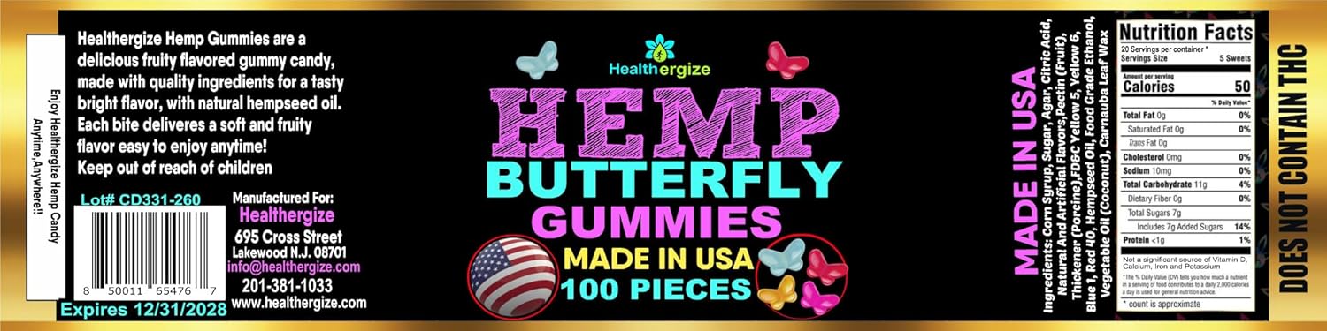 Hemp Gummies For Relaxation And Sleep-Fresh Hemp Oil Gummy Bear Candy Butterfly Shaped-Natural Hempseed Oil-Made In USA-100 Count - Image 5