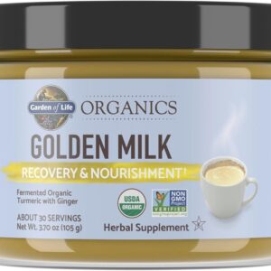 Garden of Life Organics Golden Milk Recovery & Nourishment Powder - 44mg Turmeric Curcumin (95% Curcuminoids), Ashwagandha - Organic Non-GMO Vegan & Gluten Free Herbal Supplements, 30 Servings
