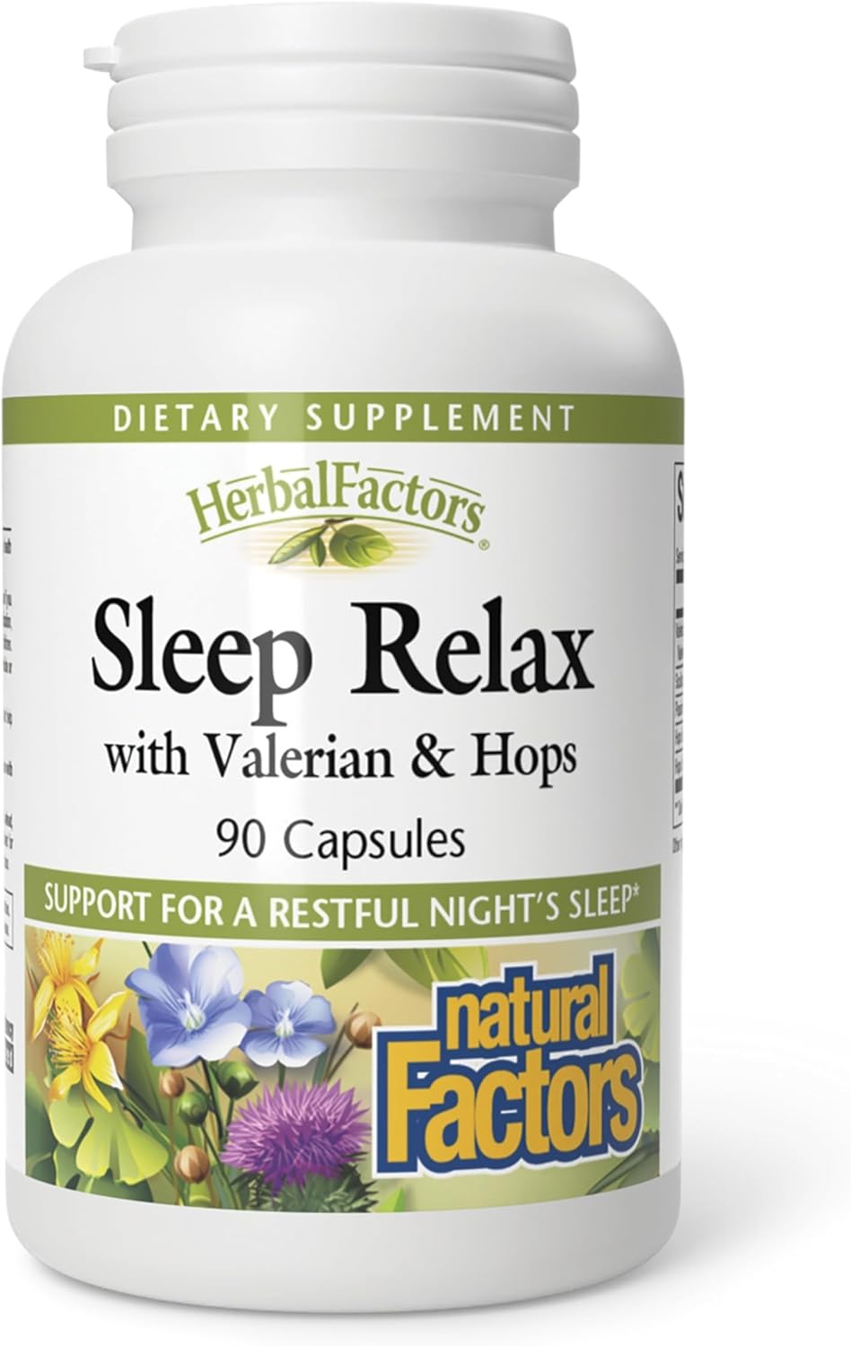 Herbal Factors Sleep Relax Formula by Natural Factors, Natural Sleep Aid with Valerian Root, Passion Flower and Skullcap, Non-GMO, 90 capsules (90 servings)