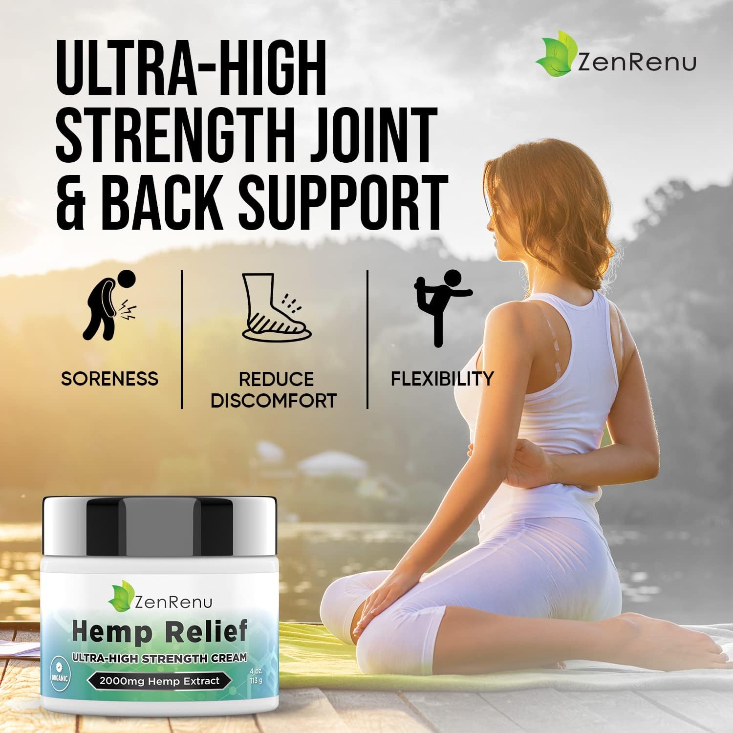 Hemp Cream Maximum Strength - Menthol Rub with Hemp Oil, Arnica, Lavender, Aloe Vera, Kava Kava, & Camphor - Natural Hemp Muscle Rub Cream for Skin, Muscles & Joints - ZenRenu, 4 oz - Image 6