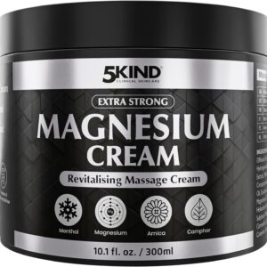 5Kind Extra Strong Magnesium Cream 10.1 fl oz - Neuropathy Nerve Relief Cream - Lotion for Restless Legs - Magnesium Rub Infused with Arnica, Eucalyptus, Comfrey, Menthol & Hemp Oil