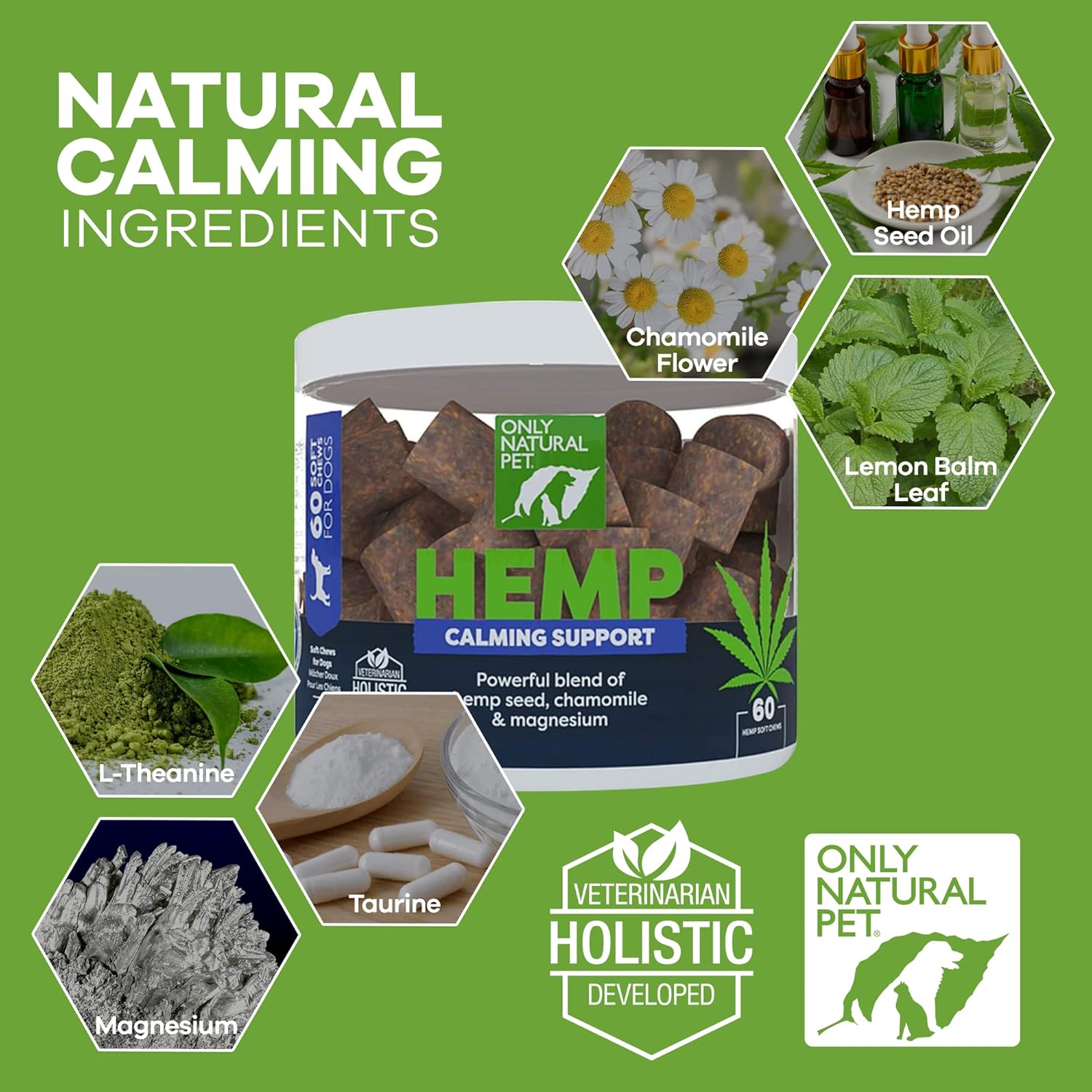 Only Natural Pet - Natural Hemp Soft Chew Bites for Dog Stress & Anxiety Relief - L-Theanine, Chamomile & Lemon Balm - Calming Chews for Dogs - 60 Count - Image 4