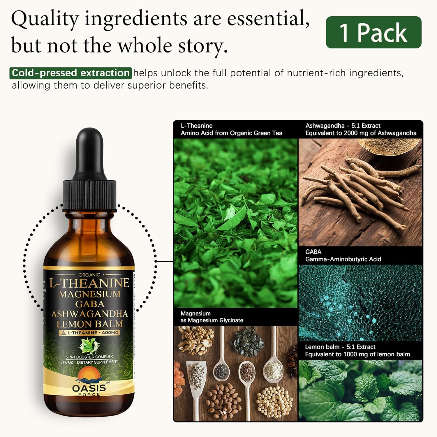 L Theanine 400mg Liquid Drops, L-Theanine Supplement for Adults & Kids with GABA, Magnesium & Ashwagandha, Natural Sleep, Focus & Relaxation Support, Vegan, Alcohol-Free, Non-GMO, 2 FL OZ - Image 2