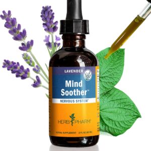 Herb Pharm Mind Soother: Lavender Liquid Herbal Formula with Noble Kava & Lavender Essential Oil for Nervous System Support, Calming & Relaxing, Vegan, Gluten-Free, Non-GMO, Up to 6 Week Supply, 2 oz