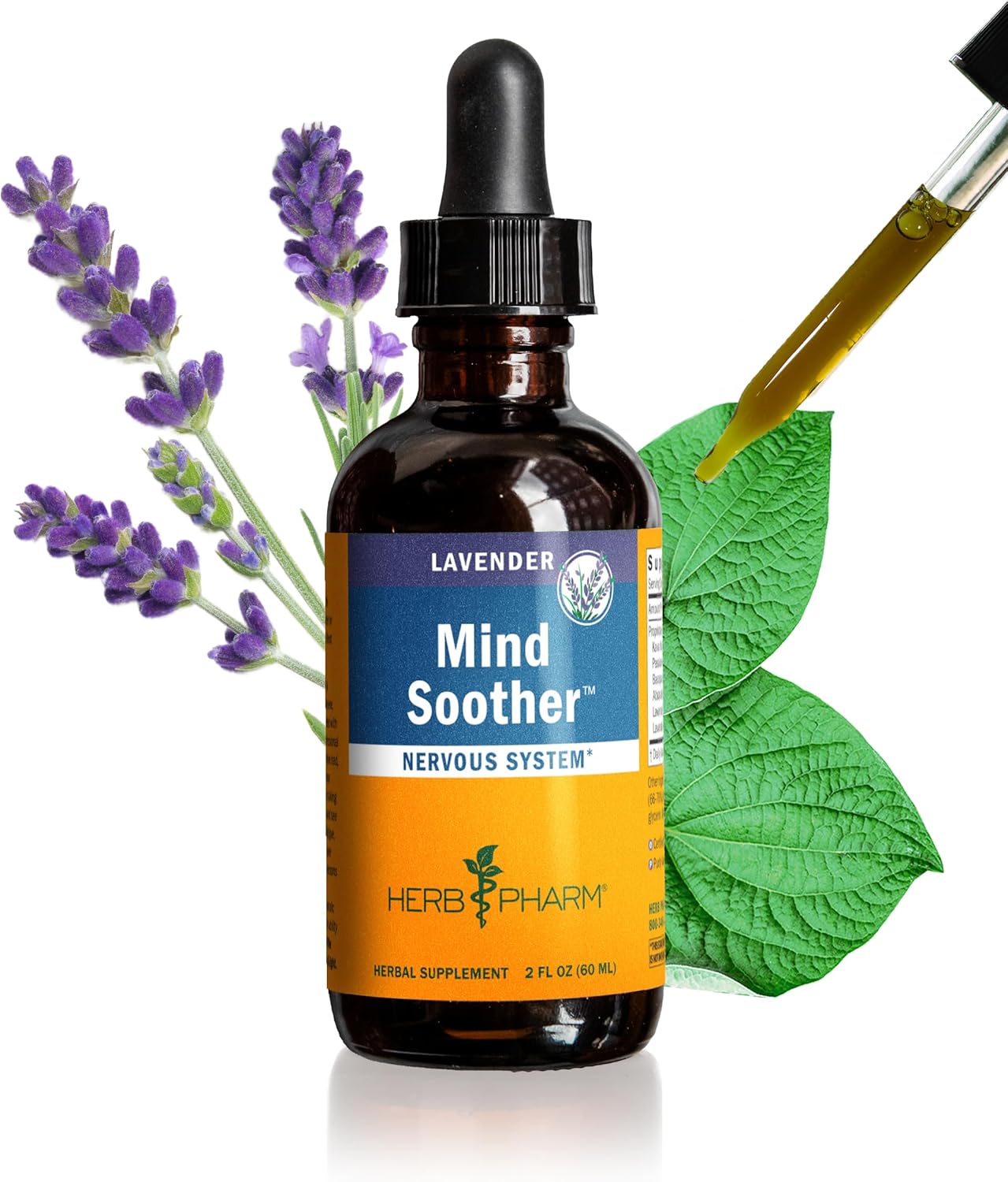 Herb Pharm Mind Soother: Lavender Liquid Herbal Formula with Noble Kava & Lavender Essential Oil for Nervous System Support, Calming & Relaxing, Vegan, Gluten-Free, Non-GMO, Up to 6 Week Supply, 2 oz