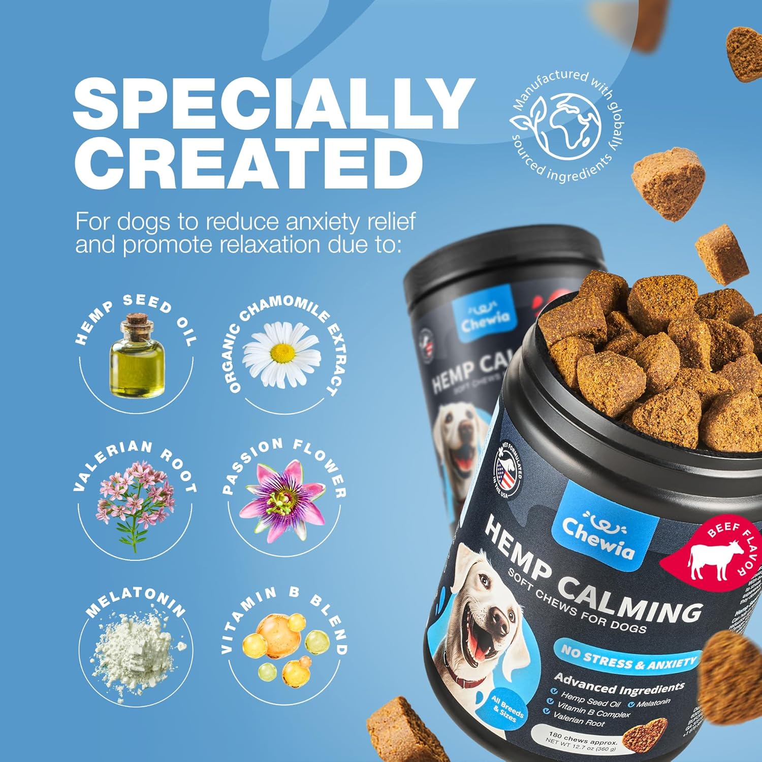Hemp Calming Chews for Dogs - Dog Calming Treats - Anxiety Relief for Dogs with L-Theanine, Chamomile Extract, Valerian Root - Dog Anxiety Relief for Travel, Vet Visits, Thunderstorms, Nail Trimming - Image 5