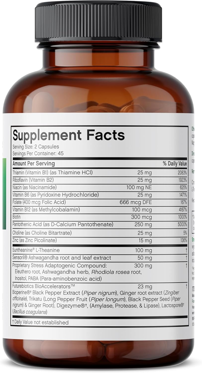 Futurebiotics Stressassist L-theanine Ashwagandha and Rhodiola Rosea Stress Complex - Natural Nutritional Stress Function, 90 Vegetarian Capsules - Image 2