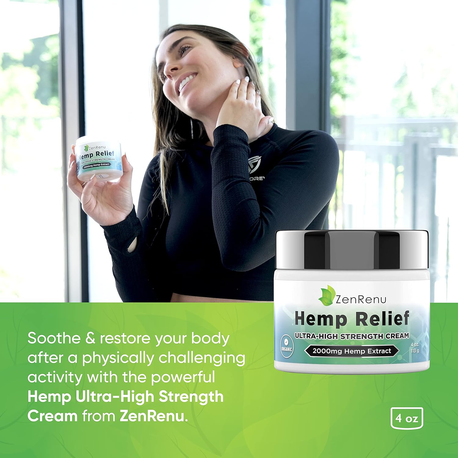 Hemp Cream Maximum Strength - Menthol Rub with Hemp Oil, Arnica, Lavender, Aloe Vera, Kava Kava, & Camphor - Natural Hemp Muscle Rub Cream for Skin, Muscles & Joints - ZenRenu, 4 oz - Image 4