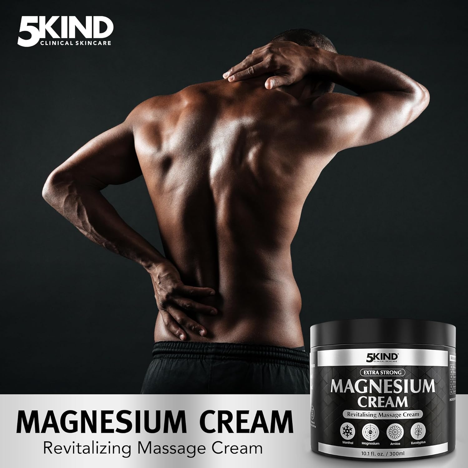 5Kind Extra Strong Magnesium Cream 10.1 fl oz - Neuropathy Nerve Relief Cream - Lotion for Restless Legs - Magnesium Rub Infused with Arnica, Eucalyptus, Comfrey, Menthol & Hemp Oil - Image 2