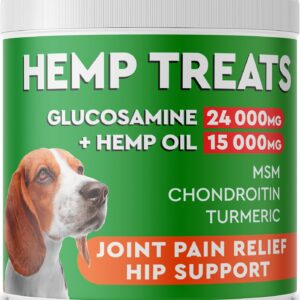 PawfectChew Hemp + Glucosamine Treats for Dogs - Made in USA Hip & Joint Supplement w/Hemp Oil Chondroitin MSM Turmeric - Natural Pain Relief - All Breeds Sizes - 120 Soft Chews