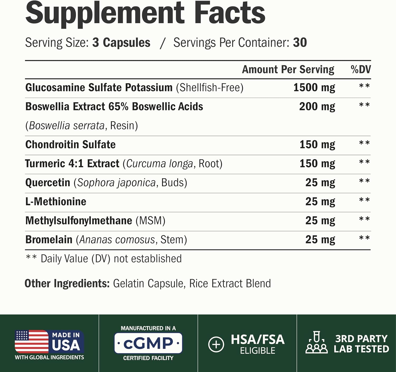 Glucosamine Chondroitin MSM – Joint Support Supplement for Women and Men with Glucosamine Sulfate 1500 mg, Chondroitin and MSM – for Cartilage, Joint Health and Flexibility – 90 Capsules - Image 2