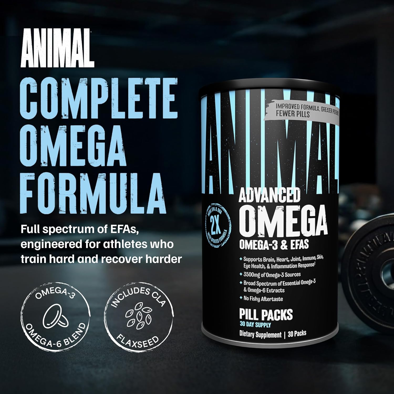 Animal Advanced Omega 3 Fatty Acids - 3500mg EPA DHA Fish Oil Omega 3 Supplement for Women & Men High Potency Blend with CLA GLA ALA for Brain Skin Eye Immune Joint Health 30 Pill Packs - Image 2