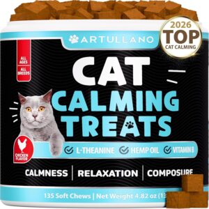 Cat Calming Treats - 2250 mg Hemp Oil per Pack - Stress & Anxiety Relief - Calming Cat Treats with Melatonin - Support Supplement for Vet Visits, Travel, Separation Anxiety, Fireworks - 135 Soft Chews
