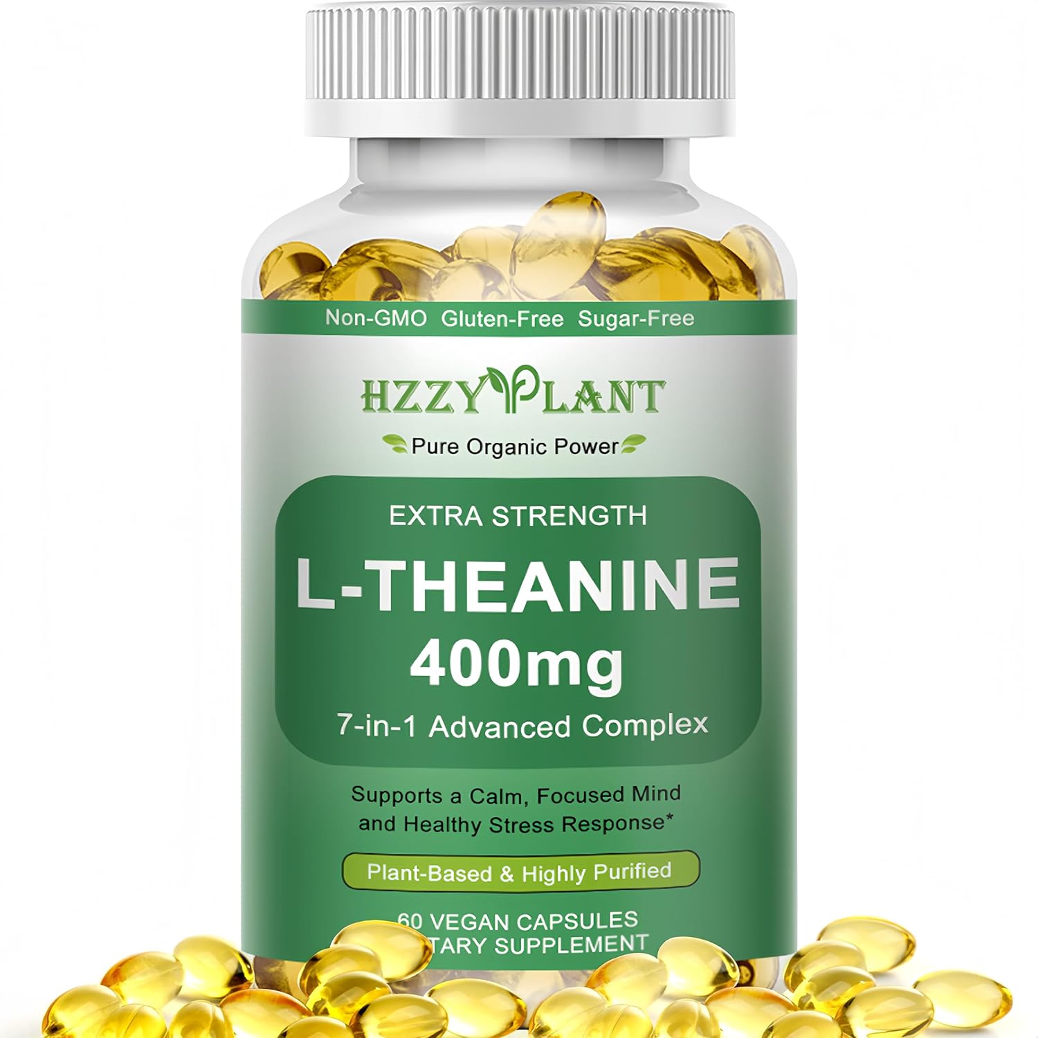 L Theanine Softgels, High Absorption L-Theanine 400 mg for Women & Men, Extra Strength L Theanine Stress Relief with Ashwagandha, Lemon Balm for Calm Focus & Mood Balance, Plant Based, Non-GMO, Vegan