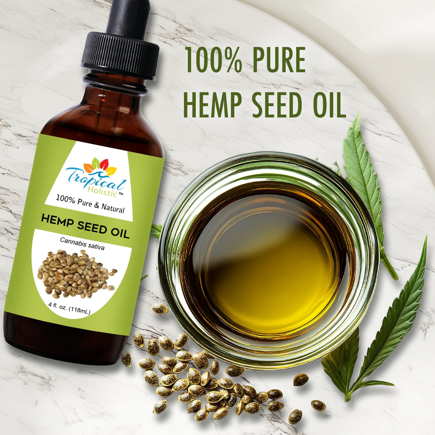 Tropical Holistic 100% Pure Organic Hemp Seed Oil (4oz) - Cold Pressed Natural Skincare for Face, Hair, Nails, Cuticles, Makeup, Massage, DIY Projects - Image 2