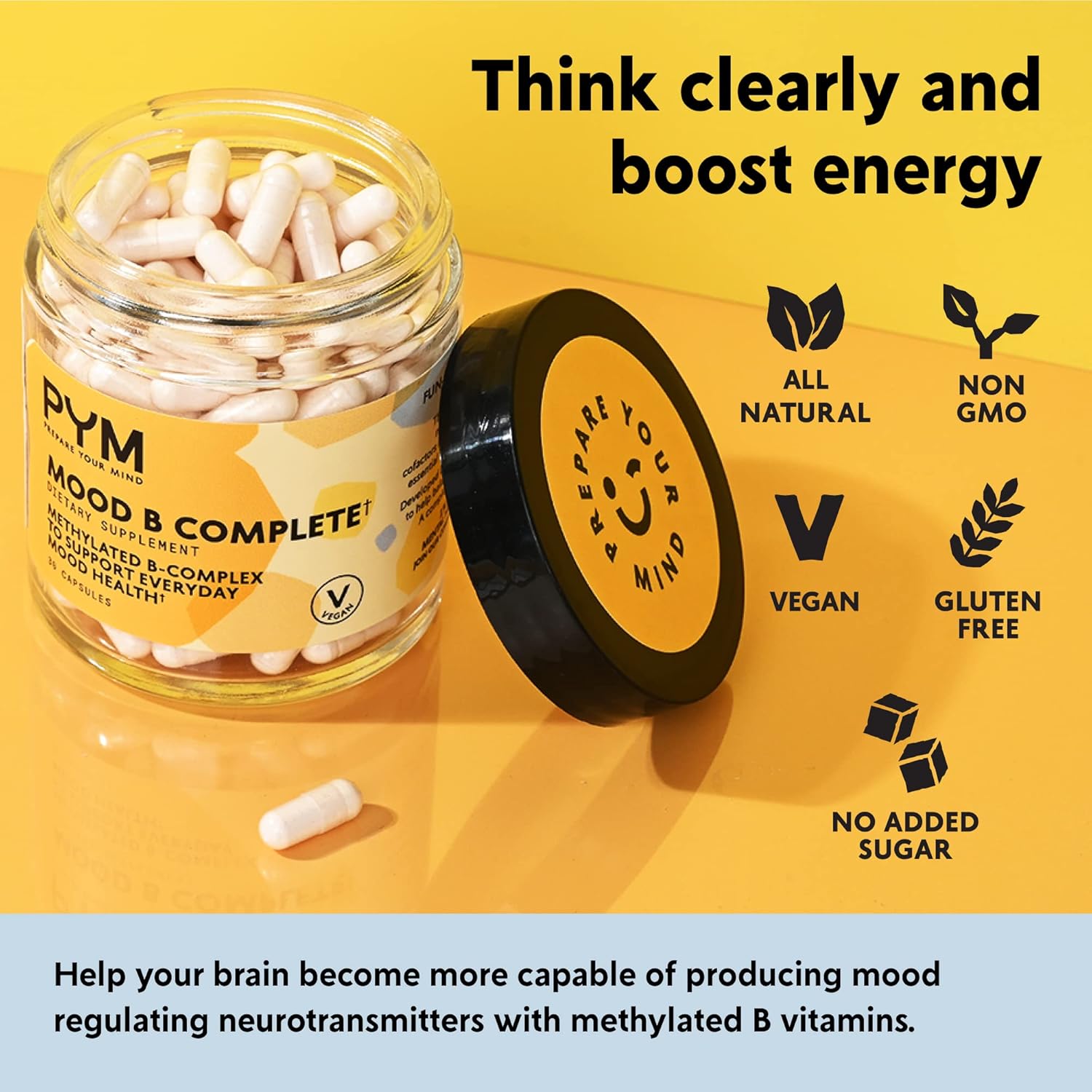 PYM Vitamin B Complex Mood Support Supplement (30 Count) | Methylated B Complex for Everyday Mood & Energy Support | Vitamin B6 and Vitamin B12 | Non-GMO, Vegan, Gluten-Free - Image 3