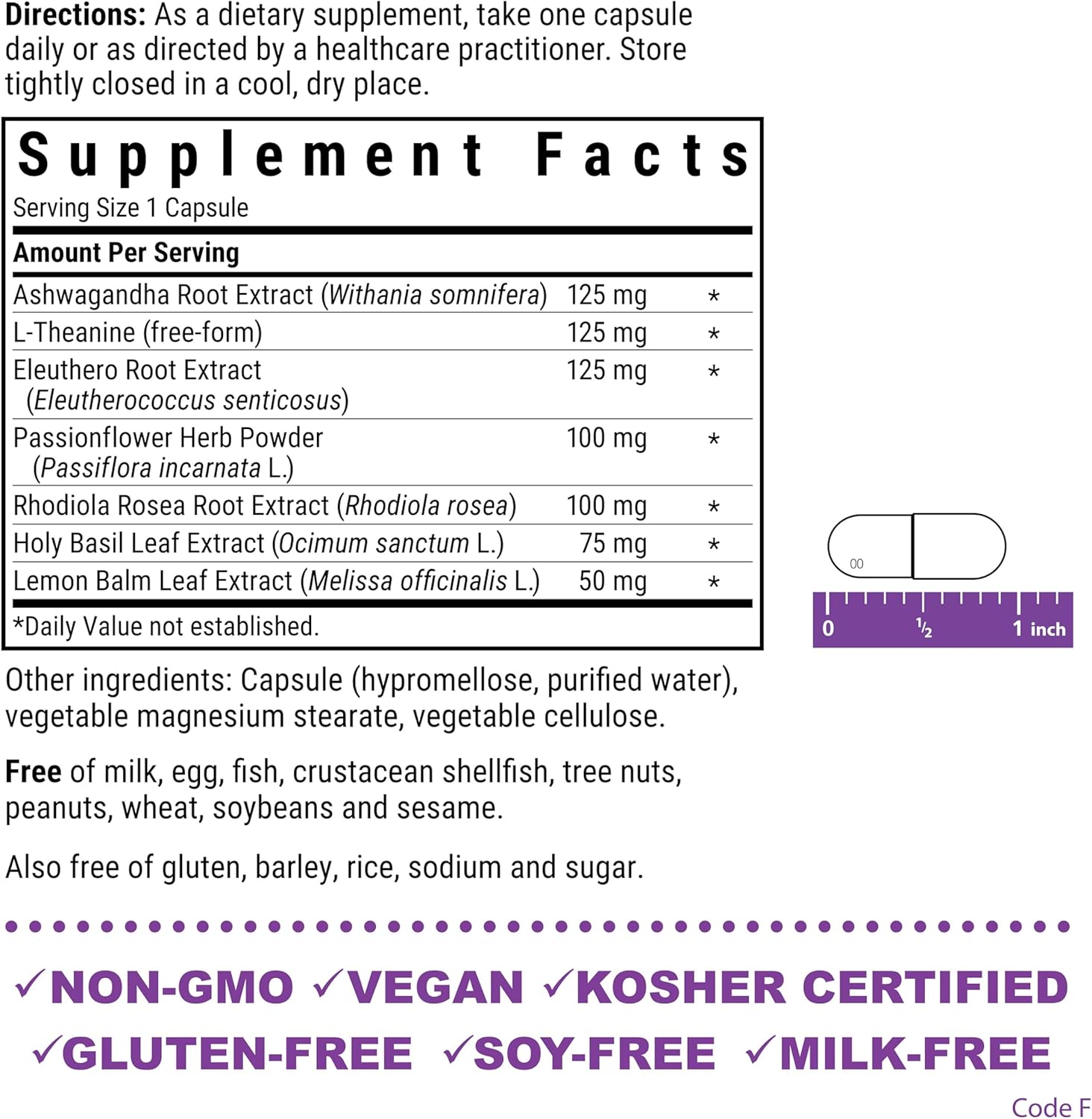 Bluebonnet Nutrition Stress Relief, Calm & Relax*, Calming Whole Food-Based Formula, Non-GMO, Vegan, Kosher-Certified, Gluten-Free, Soy-Free, Dairy-Free, 30 Vegetable Capsules, 30 Servings - Image 3