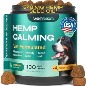Dog Calming Chews with Hemp - 17,810 mg Hemp Oil per Pack - Soft Calming Chews for Dogs with Melatonin - Relaxation Support for Travel, Grooming, Separation, Thunder, Fireworks - 130 Chicken Bites