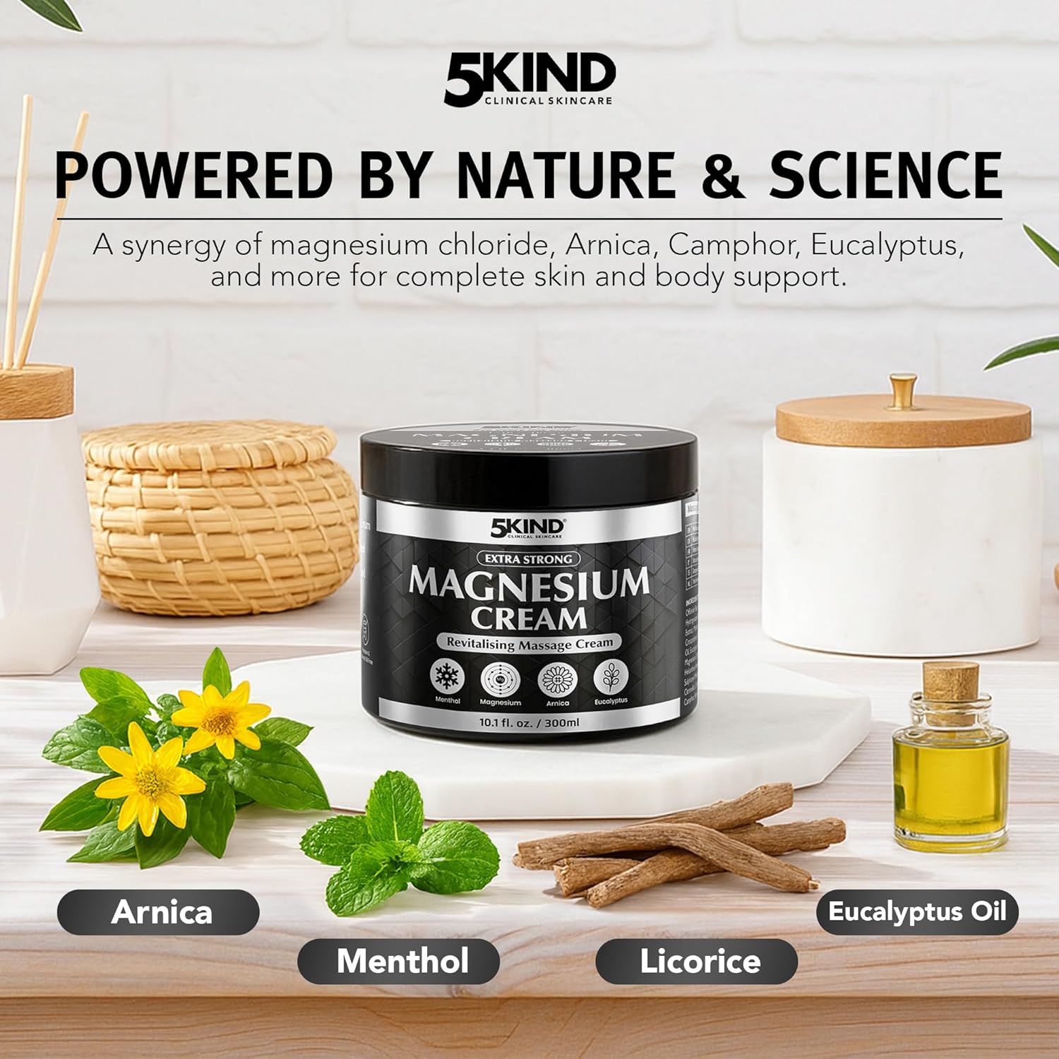5Kind Extra Strong Magnesium Cream 10.1 fl oz - Neuropathy Nerve Relief Cream - Lotion for Restless Legs - Magnesium Rub Infused with Arnica, Eucalyptus, Comfrey, Menthol & Hemp Oil - Image 5