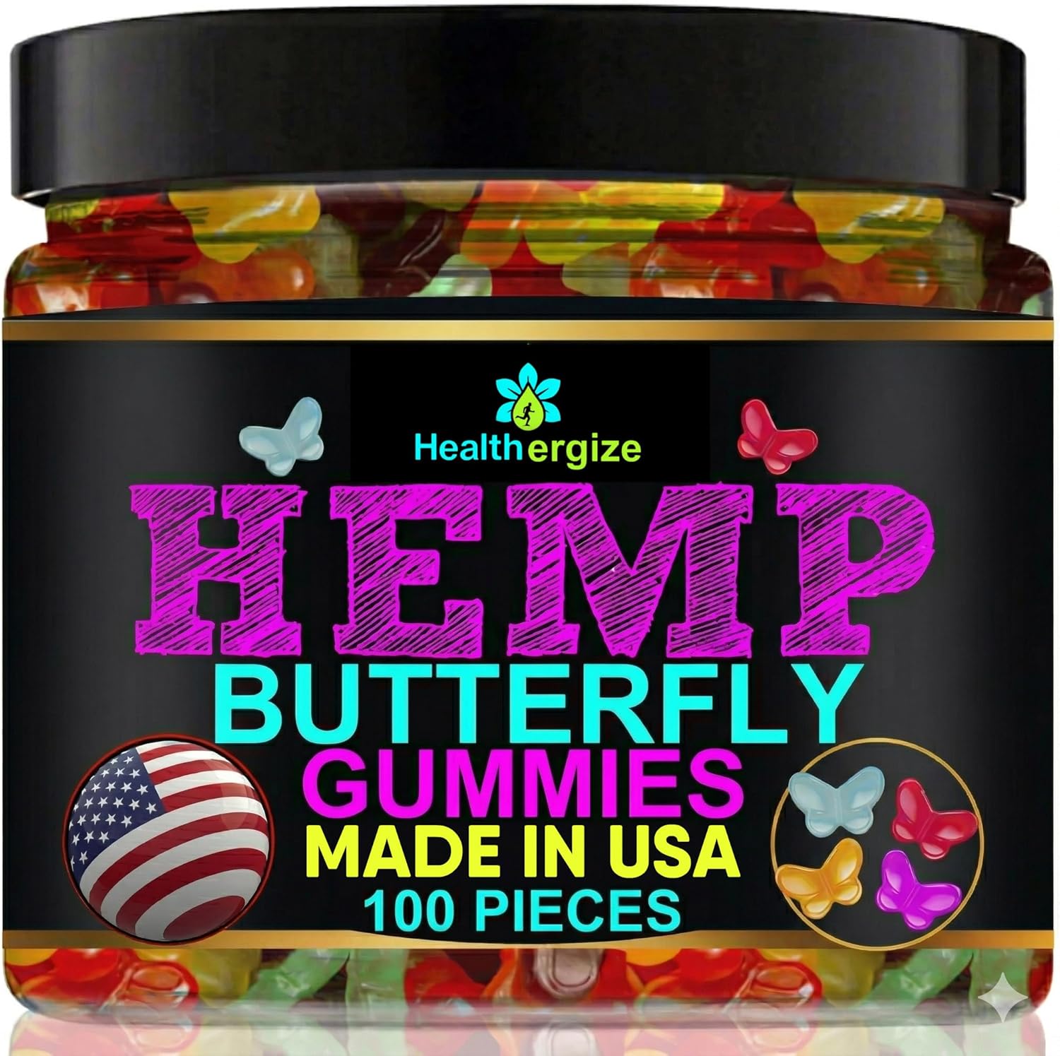 Hemp Gummies For Relaxation And Sleep-Fresh Hemp Oil Gummy Bear Candy Butterfly Shaped-Natural Hempseed Oil-Made In USA-100 Count