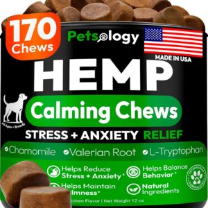 Hemp Calming Chews for Dogs - 170 Dog Calming Chews - Anxiety Relief Treats - Advanced Stress Relief Supplement, Separation Aid, Barking, Fireworks, Melatonin - Hip & Joint Support - Made in USA