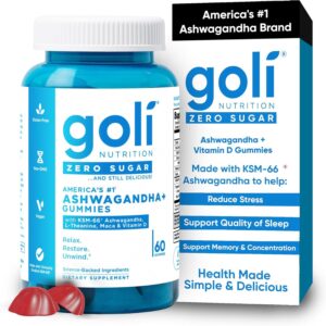 Goli Zero Sugar Ashwagandha & Vitamin D, Maca, L-Theanine Gummies, No Artificial Sweeteners, No Sugar Alcohols. Mixed Berry, KSM-66, Vegan, Plant Based, Non-GMO, Gluten-Free & Gelatin Free. (1)