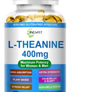 L Theanine 400 mg - Extra Strength L Theanine Supplement for Stress Relief, Relaxation, Sleep & Calm Support - Plant Based L-theanine Softgels For Men & Women, Non-GMO & Gluten-Free - 60 Days Supply