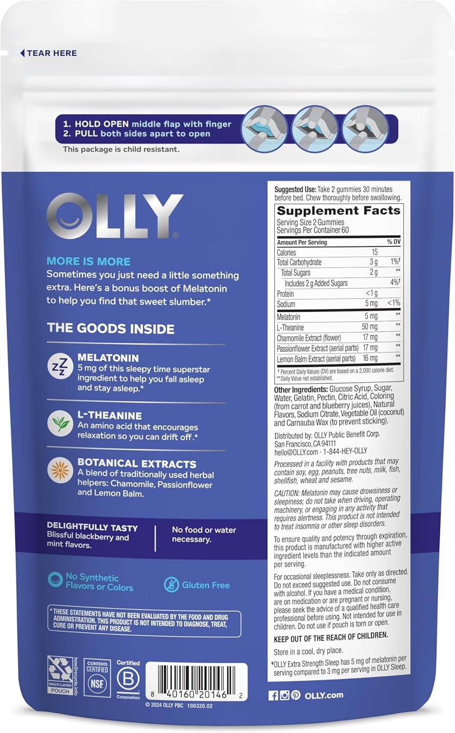 OLLY Extra Strength Sleep Gummy, 5 mg Melatonin, L-Theanine, Chamomile, Lemon Balm Extracts, Sleep Aid, BlackBerry Flavor - 120 Count - Image 9
