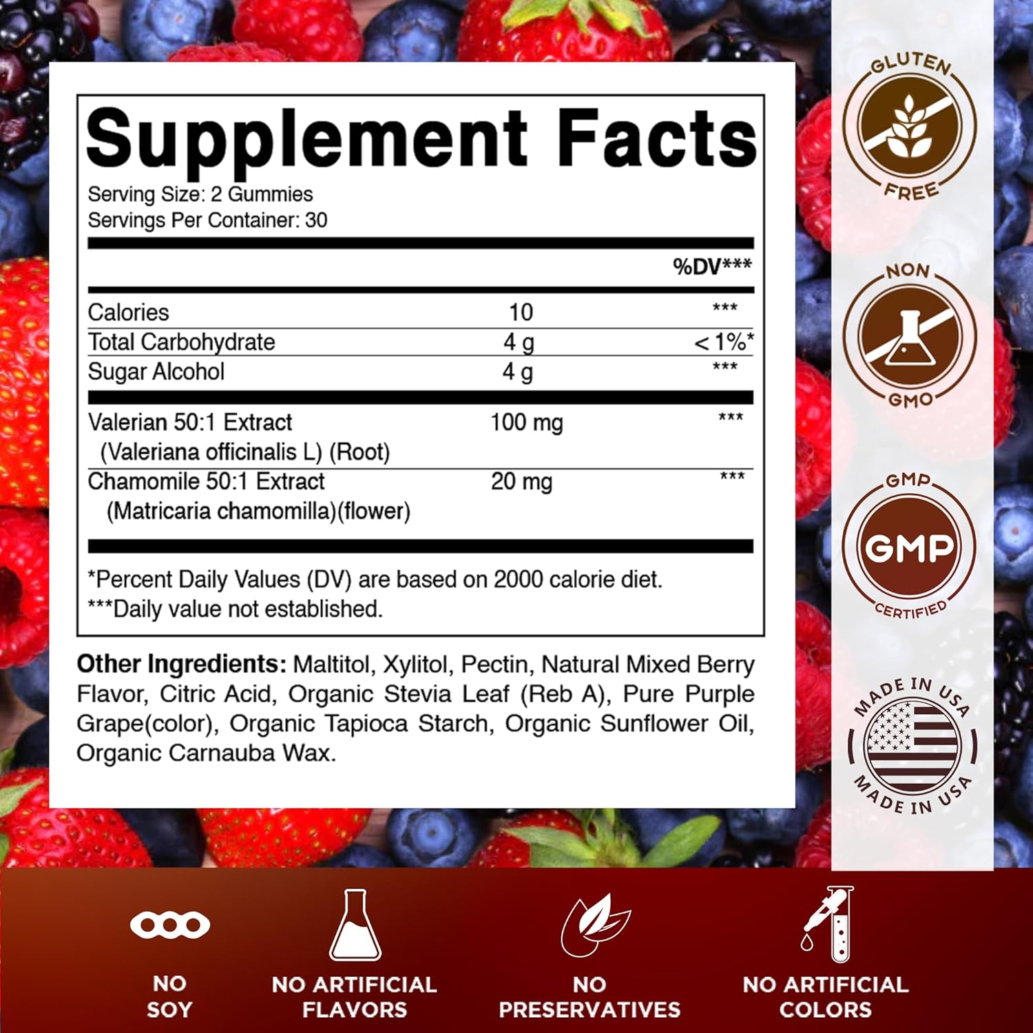 Vitamatic Valerian Root & Chamomile Gummies – Plant-Based Botanical Extract – Mixed Berry Flavor – Vegan, Non-GMO, Gluten-Free – Herbal Supplement – 60 Count - Image 2