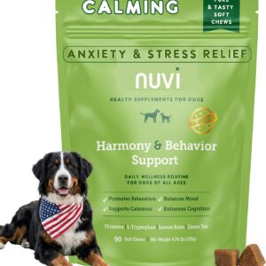 Nuvi Calming Chews for Dogs — Anxiety & Stress Relief Soft Chews | Non-Drowsy, Vet-Recommended Ingredients | Separation Anxiety, Fireworks, Travel | 90 Count