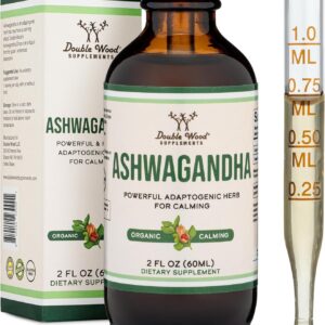 Ashwagandha Organic Drops for Stress Relief (1,200mg, 60 Servings) Ashwagandha Tincture for Adrenal Support and Cortisol Manager (Vegan Safe, Gluten Free, Non-GMO) by Double Wood