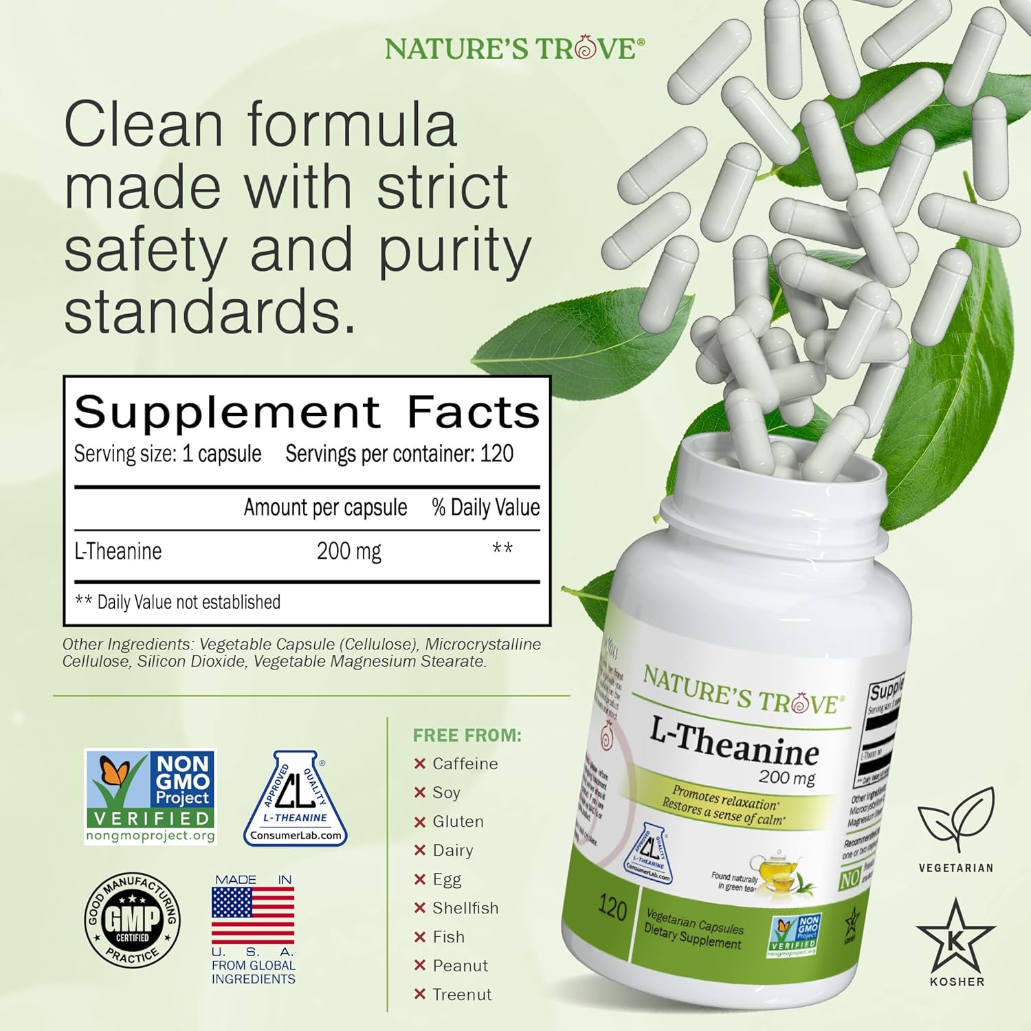 Nature's Trove L-Theanine 200mg 120 Vegetarian Capsules - Image 3