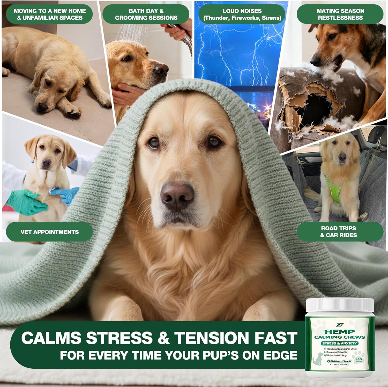 180 Soft Calming Chews for Dogs, Dog Calming Treats, Natural Dog Supplements, Helps with Anxiеty Rеlief, Separation, Barking, Strеss, Fireworks, Travel, Composure, - Image 2