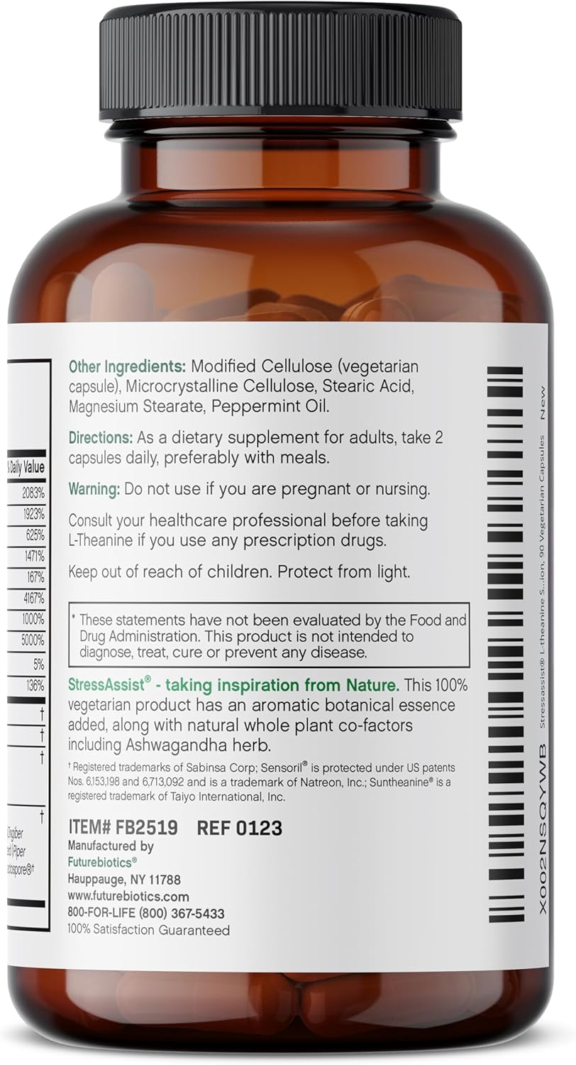 Futurebiotics Stressassist L-theanine Ashwagandha and Rhodiola Rosea Stress Complex - Natural Nutritional Stress Function, 90 Vegetarian Capsules - Image 6
