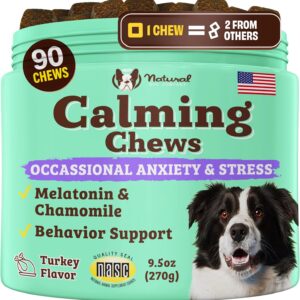 Natural Dog Company Calming Chews for Dogs, Stress & Anxiety Relief Supplement 90 cnt with Chamomile, Valerian Root & Melatonin, Natural Soothing Chews for Travel, Thunder, Fireworks & Separation